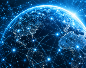 Glowing global network around the Earth